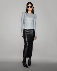 Vegan Leather Sculpted Sleeve Top Slate blue - lookbook 19