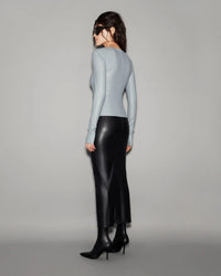 Vegan Leather Sculpted Sleeve Top Slate blue - lookbook 21