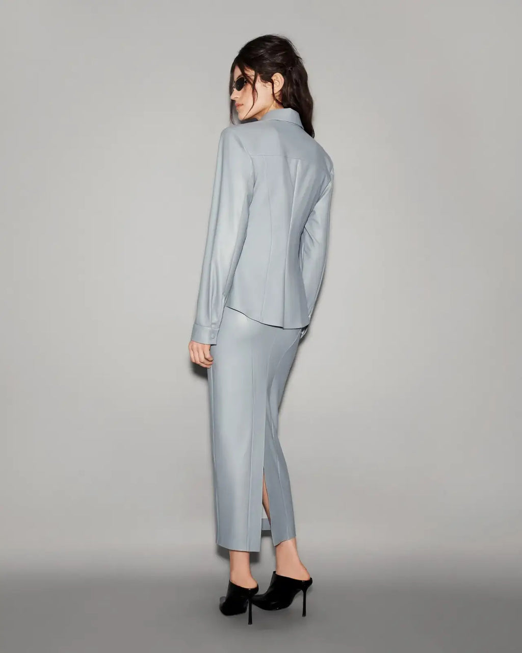 Vegan Leather Sculpted Shirt Slate blue - lookbook 25