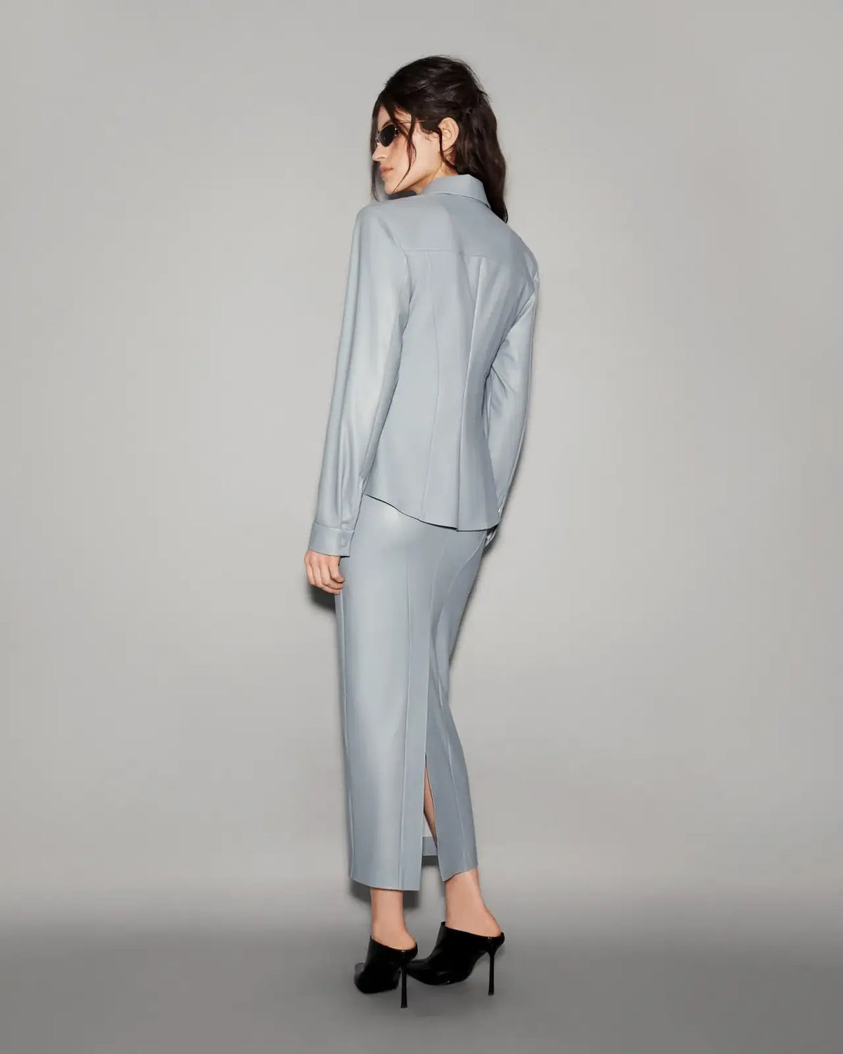 Vegan Leather Sculpted Shirt Slate blue - lookbook 25