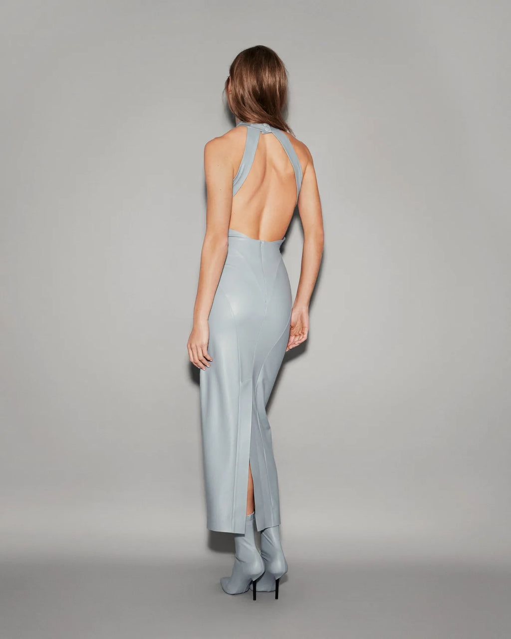 Vegan Leather Column Midi Skirt Slate blue - lookbook 34