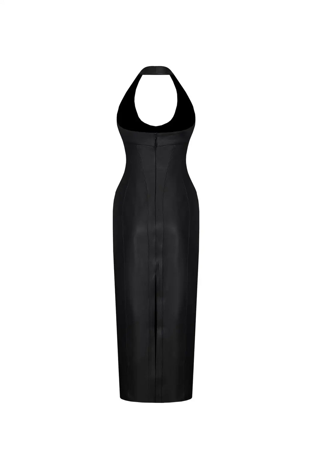 Vegan Leather Column Halter Dress Black - product view 23