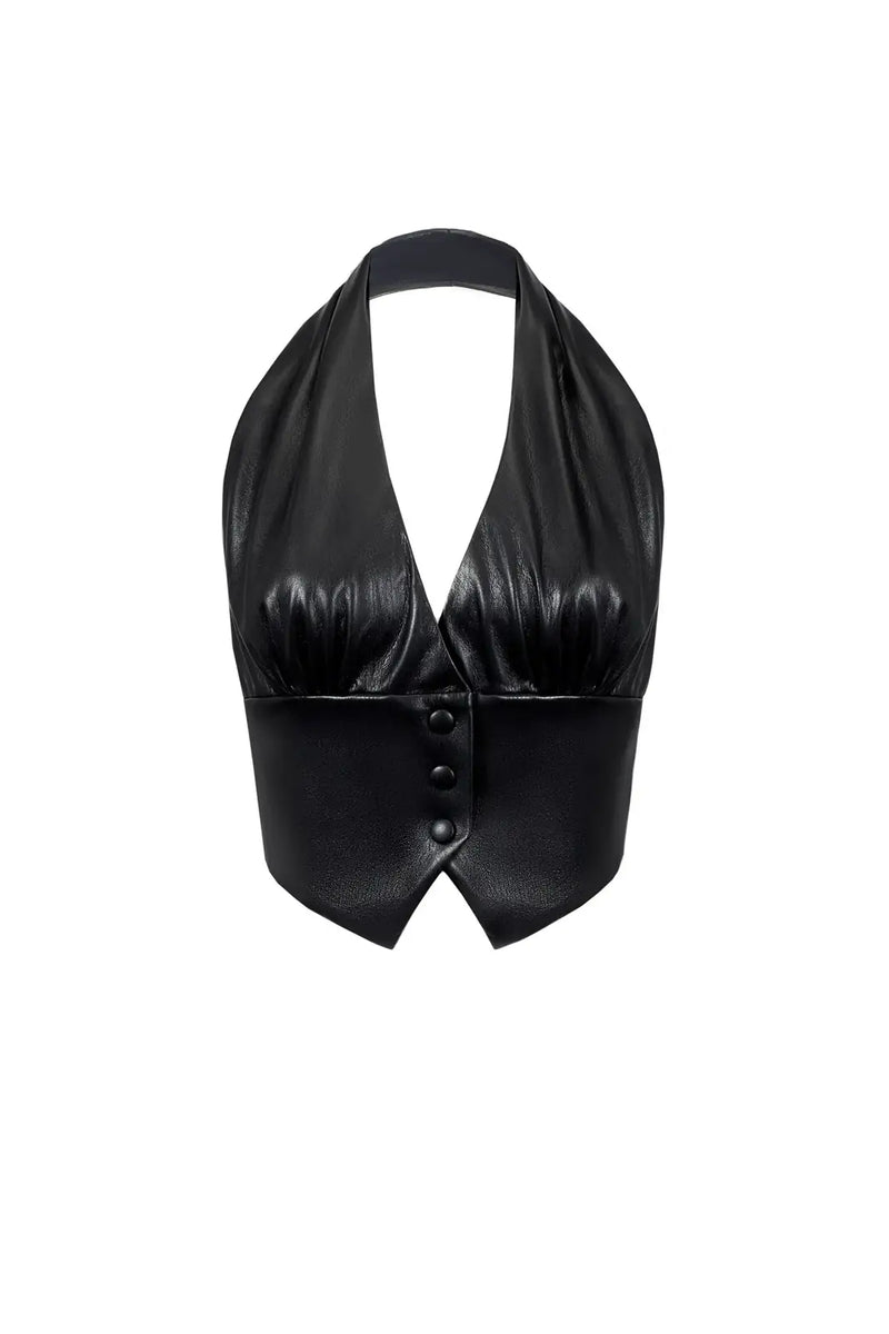 Vegan Leather Tailored Vest Black - product view 38
