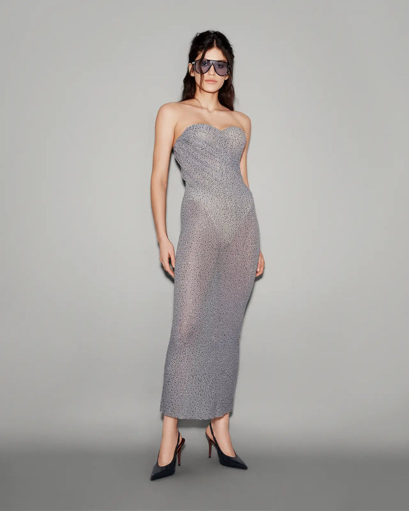 Crystal Corset Draped Dress Soft steel - lookbook 1
