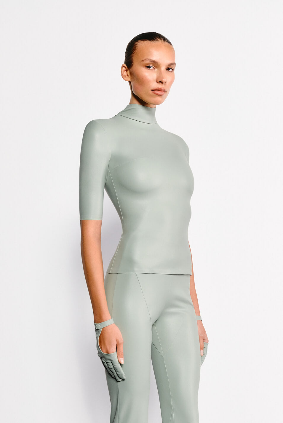 Брюки Силуетні Із Шліцами Пастельно-Зелені