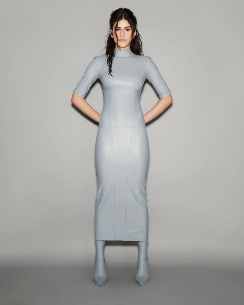 Vegan Leather Sculpted Top Slate blue - lookbook 1